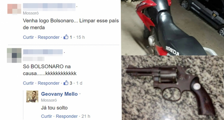 Suspeito preso com arma e moto roubada comenta matéria de sua prisão em blog: