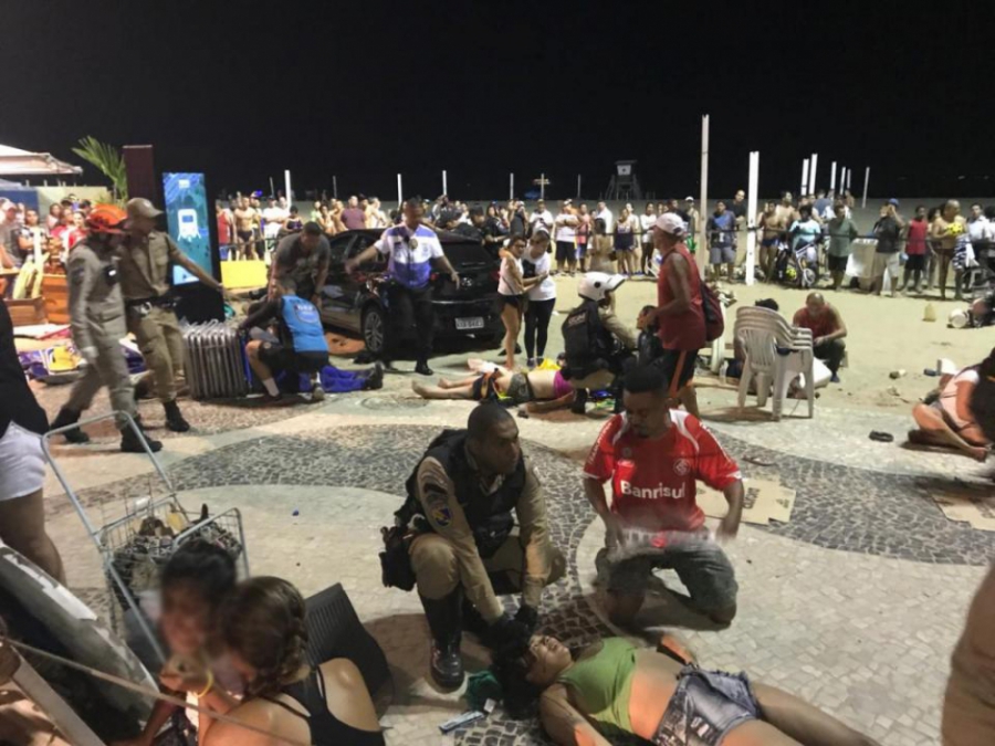 Carro invade calçadão e atropela 15 pessoas em Copacabana